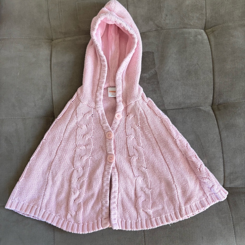 Gymboree Pink Knit Hooded Cape with Buttons, Sz. 3T